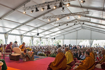 His Holiness the Dalai Lama speaking at Istituto Lama Tzong Khapa (ILTK) in Pomaia, Tuscany, Italy on June 13, 2014. Photo/FilmPRO