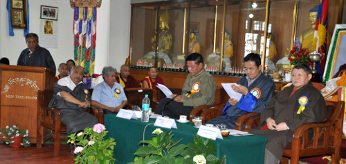 The dignitaries at the 53rd founding anniversary of the Tibetan Medical and Astrological College. (DIIR Photo)