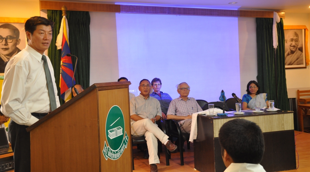 Sikyong speaking to the teachers at the conclusion of the workshop.