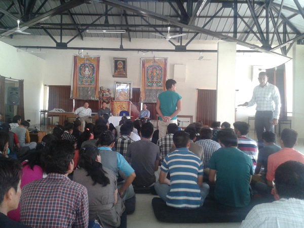 Mr. Salvatore Giambanco interacting with commerce students from the Dalai Lama Institute of Higher Education