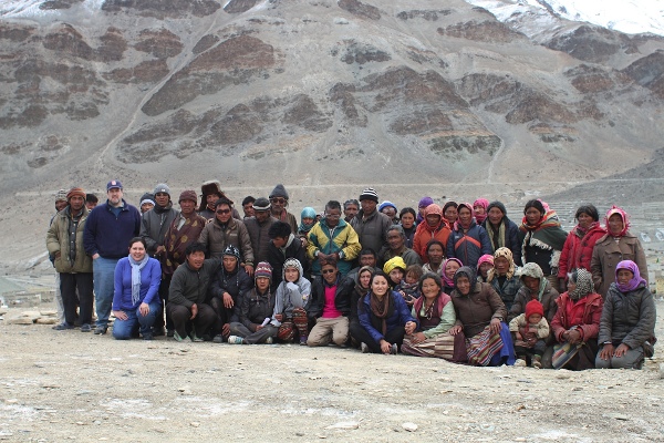 Health department officials with Tibetan nomads at Sumdo Jangthang region during the Hepatitis B assessment campaign in Ladakh.
