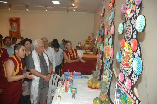 Chief Guest, Shri. R.V. Deshpande, Honorable Minister for Higher Education and Tourism, Government of Karnataka, visit an exhibition on Tibetan butter sculpture at the Tibet Festival in Bangalore