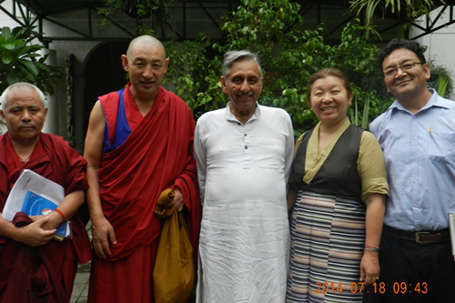 The Tibetan parliamentary delegation meets Mani shankar Aiyar, former minister and senior congress leader, in New Delhi, India, on 18 July 2014