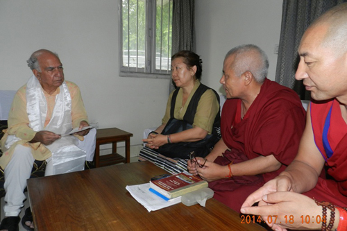 The Tibetan Parliamentary delegation meets Shanta Kumar, former chief minister of Himachal Pradesh and member of parliament, in New Delhi, on 18 July 2014