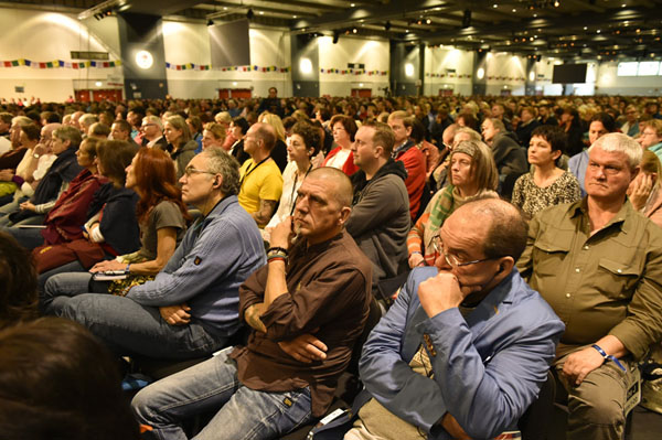Some of the over 7000 people attending the second day of His Holiness the Dalai Lama's teachings in Hamburg, Germany on August 25, 2014. Photo/Manuel Bauer