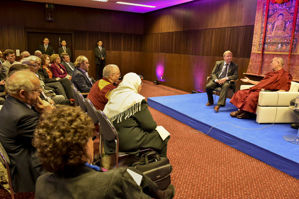 His Holiness the Dalai Lama speaking on Religion and Dialogue in Modern Society organized by the University of Hamburg's Academy of World Religions in Hamburg, Germany on August 25, 2014. Photo/Manuel Bauer