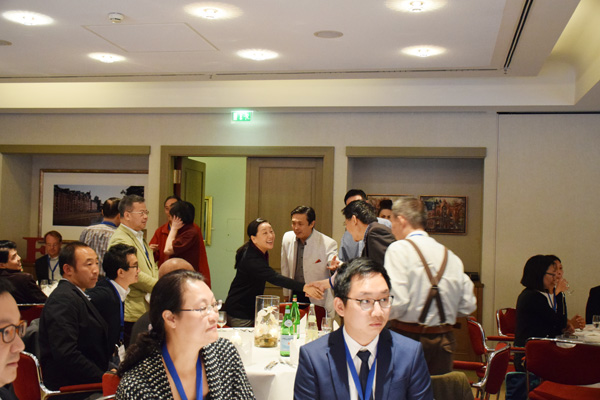 Kalon Dicki Chhoyang of the Department of Information & International Relations of the Central Tibetan Administration meeting with participants at the Sino-Tibetan Conference in Hamburg, Germany, on 26 August 2014