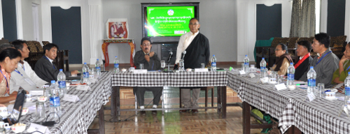 Education Secretary Ngodup Tsering addressing the inaugural session of the two-day meeting of school heads on Basic Education Policy, 27 August 2014. (DIIR Photo)