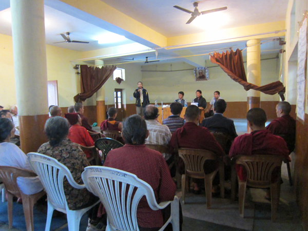 Information Secretary Tashi Phuntsok during his talk on the Middle Way Approach to Tibetans from Dege and Nangchen communities, officials of Chokling monastery and new Tibetan refugees' association at Bir in Himachal Pradesh on 8 August 2014