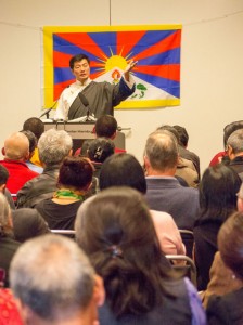 Sikyong addresses the Tibetan community in Germany and those attending His Holiness the Dalai Lama's teachings in Hamburg, on 25 August 2014