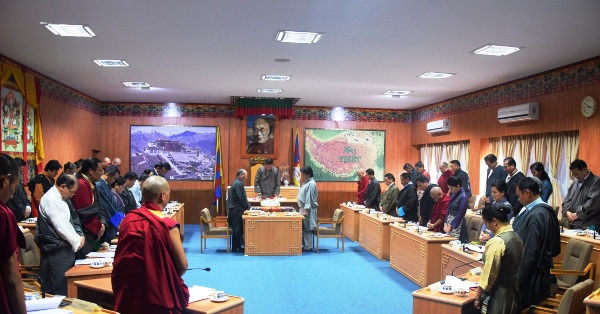Members of the Tibetan Parliament observing a minute's silence as a mark of respect to all those Tibetan who have sacrificed their lives for Tibet.