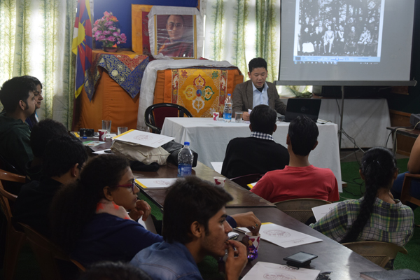 Tsering Wangchuk, Press Officer of the Department of Information & International Relations, speaking to a group of India media students in Dharamsala on Oct. 3, 2014