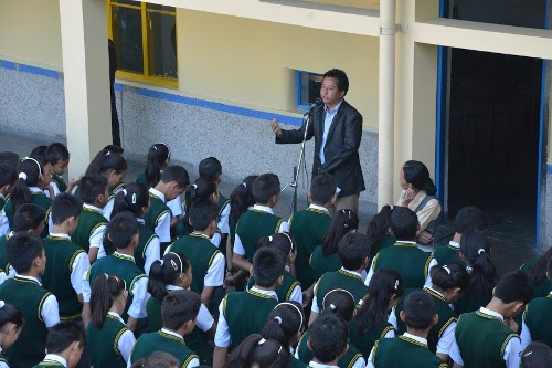 Mr. Tashi Phuntsok speaking to students of Tibetan Homes school, Rajpur.