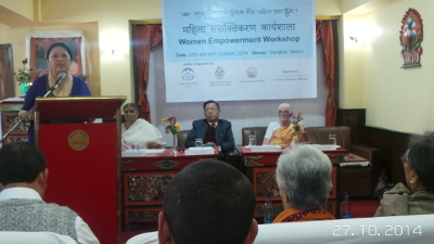 Home Kalon Dolma Gyari addressing the inaugural session of the two-day workshop on empowerment in Gangtok.