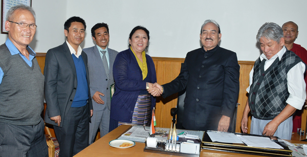 Kalon Dolma Gyari with Mr Kaul Singh Thakur, Health and Revenue Minister, government of Himachal Pradesh, during a meeting in Shimla