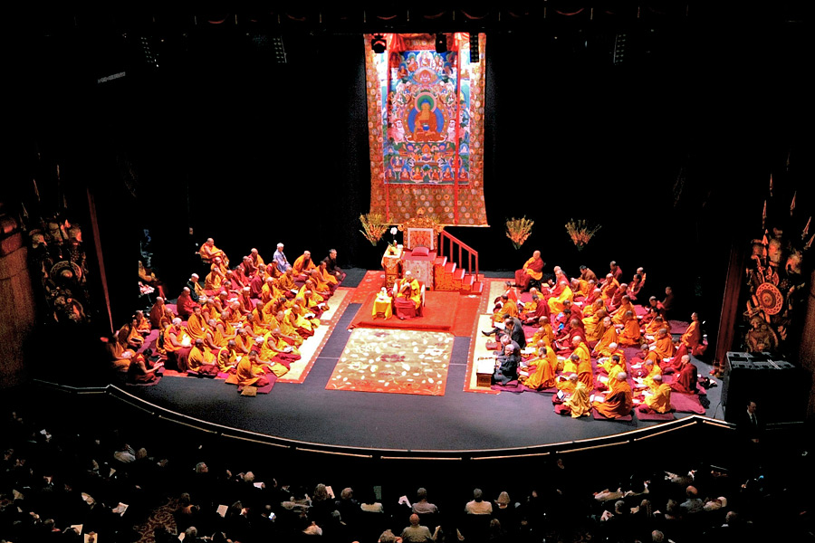 A view of the stage at the Beacon Theater during the second day of His Holiness the Dalai Lama's two day teaching in New York, NY, USA on November 3, 2014. Photo/Sonam Zoksang