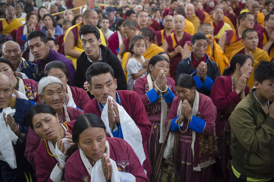 Members of the audience waiting for His Holiness the Dalai Lama to arrive at Ganden Jangtse Monastery in Mundgod, Karnataka, India on December 26, 2014. Photo/Tenzin Choejor/OHHDL