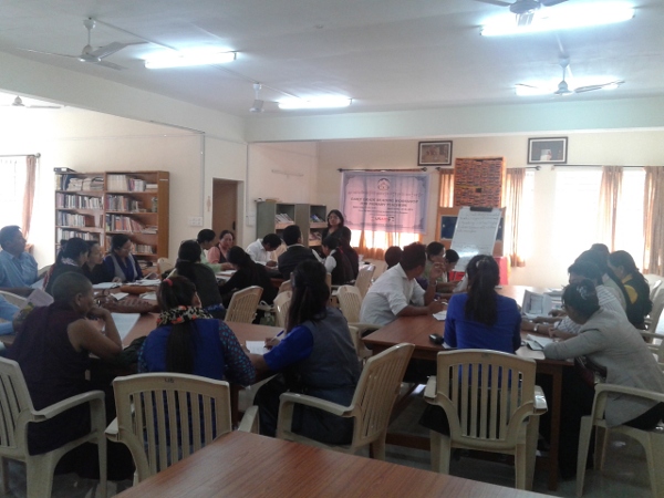 the workshop for the first batch of teachers in progress at Dalai Lama Institute of Higher Studies at Bangalore.