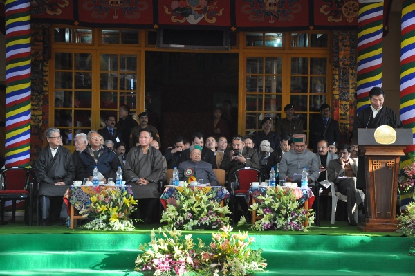 Shri Virbhadra Singh, Chief minister of Himachal Pradesh and dignitaries at the celebration while Sikyong Dr. Lobsang Sangay delivers the Kashag's statement on 10 December 2014.