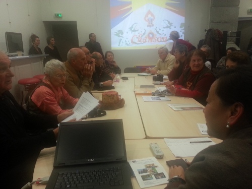 Kalon Dicki Chhoyang with members of the local Tibet support group in Grenoble city.