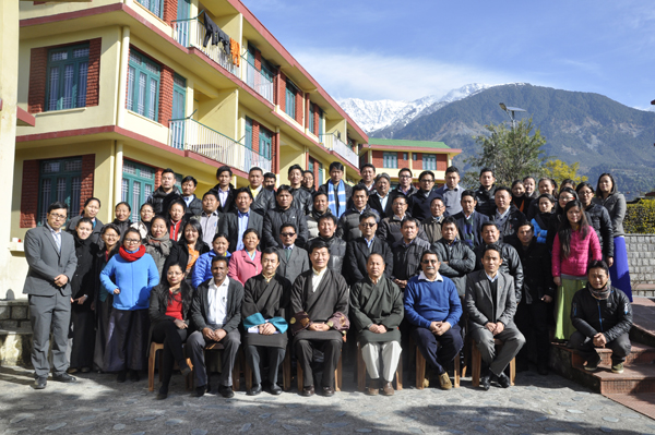 A group photo of the participants with Sikyong Dr. Lobsang Sangay, Health Kalon Dr. Tsering Wangchuk and Health Secretary Mr. Tsegyal Dranyi.