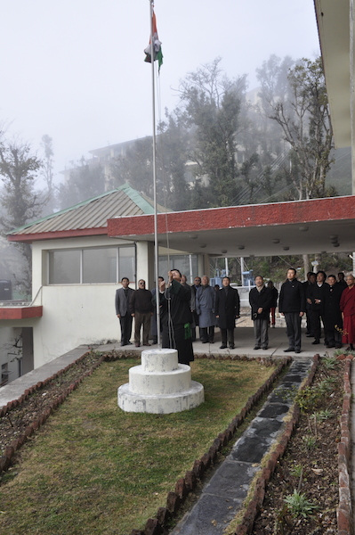 Sikyong Dr. Lobsang Sangay hositing the Indian national flag on the occasion of its 66th Republic Day, 26 January 2015. Photo/Jamyang Tsering/DIIR