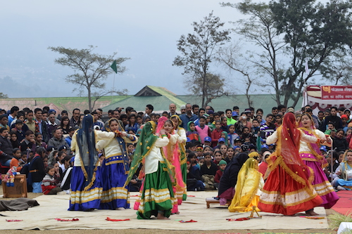 A cultural dance being performed by school children at the ceremony i Lower Dharamshala, 26 January 2015.