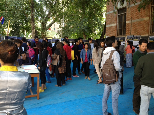 Visitors at the exhibition.