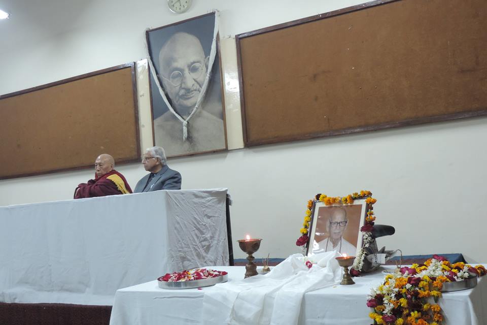 Former Kalon Tripa Prof. Samdhong Rinpoche with Dr. N. K. Trikha atb the prayer service for Shri. Kul Bhushan Bakshi.