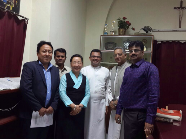 From left: Mr. Choephel from the Chief representative's office, Mr. Niranjan from Indo-Tibetan Friendship Society, DIIR Kalon Dicki Chhoyang, Father Francis Lobo, Father Ronnie Prabhu, and Mr. Shiv Anand, Executive of Indo-Tibetan Friendship Society, Bangalore.