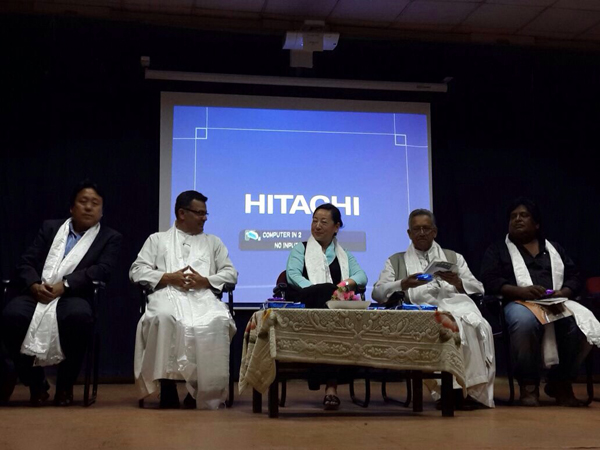 DIIR Kalon Dicki Chhoyang (centre) with Father Francis Lobo (second from left) and Father Ronnie Prabhu (second from right).