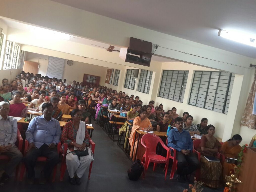 Teachers and students attending Kalon Dicki Chhoyang's talk at Sri Sarvajna college, 30 January 2015.