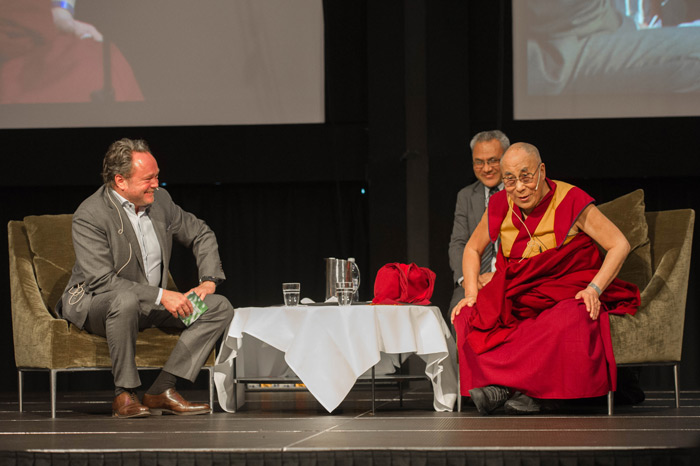 His Holiness the Dalai Lama answering questions during is talk at the International Student Festival in Trondheim (ISFiT) at the Clarion Conference Centre in Trondheim, Norway on February 9, 2015. Photo/foto.samfundet.no
