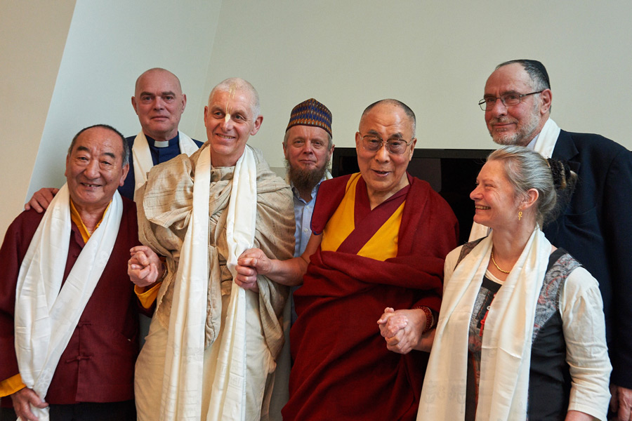 His Holiness the Dalai Lama with religious leaders after their meeting in Copenhagen, Denmark on February 11, 2015. Photo/Olivier Adam