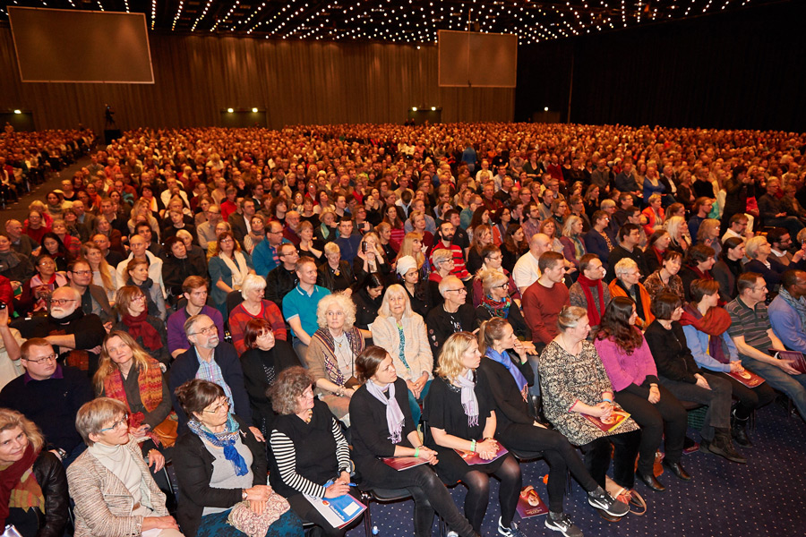 Many of the over 4000 people attending His Holiness the Dalai Lama's talk on 'Strength Through Compassion and Connection' at the Bella Conference Center in Copenhagen, Denmark on February 11, 2015. Photo/Olivier Adam