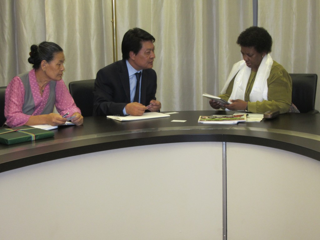 DIIR Secretary Tashi Phuntsok and OTSA Representative Nangsa Choedon with Ms. Deputy Foreign Minister of South Africa.