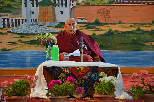 Prof. Samdhong Rinpoche speaking to the staff and teachers of Upper TCV school in Dharamshala, 28 February.