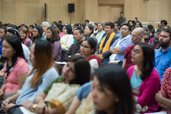 Members of the audience listening to His Holiness the Dalai Lama speaking at the international conference on Science, Ethics and Education at the University of Delhi in Delhi, India on March 24, 2015. Photo/Tenzin Choejor/OHHDL