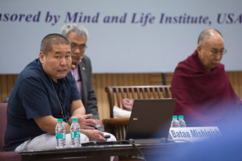 Dr Bataa Mishigish speaking during the international conference on Science, Ethics and Education at the University of Delhi in Delhi, India on March 24, 2015. Photo/Tenzin Choejor/OHHDL