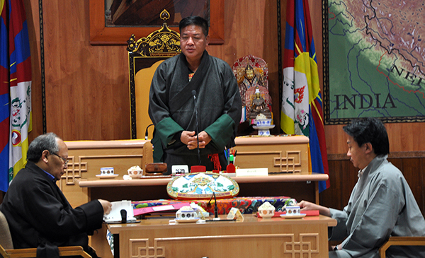 Mr. Penpa TSering, Speaker of the tibetan Parliament-in-Exile, giving his inaugural address at the 9th session of the 15th Tibetan Parliament-in-Exile.