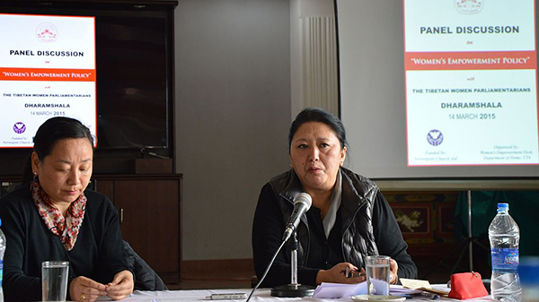 Kalon Dicki Chhoyang (left) and Kalon Dolma Gyari (right), the two women kalons in the present kashag, participating in the day long panel discussion on CTA's Women's Empowerment Policy.