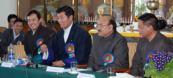 The dignitaries at the 54th anniversary of the Tibetan medical and Astrological Institute. From left: Haeath Kalon Dr. Tsering Wangchuk, Sikyong Dr. Lobsang Sangay, State health minister Shri. kaul Singh Thakur and Mr. Penpa Tsering, Speaker of the Tibetan Parliament.