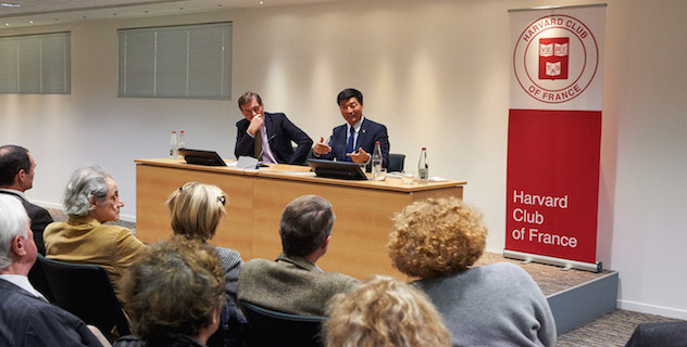 Sikyong Dr. Lobsang Sangay addressing the Ivy Plus European Leaders & Harvard Club of France.