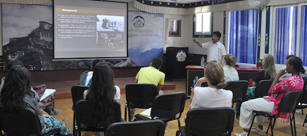 DIIR Secretary Mr. Tashi Phuntsok speaking to the SA students at DIIR hall on 21 April 2015