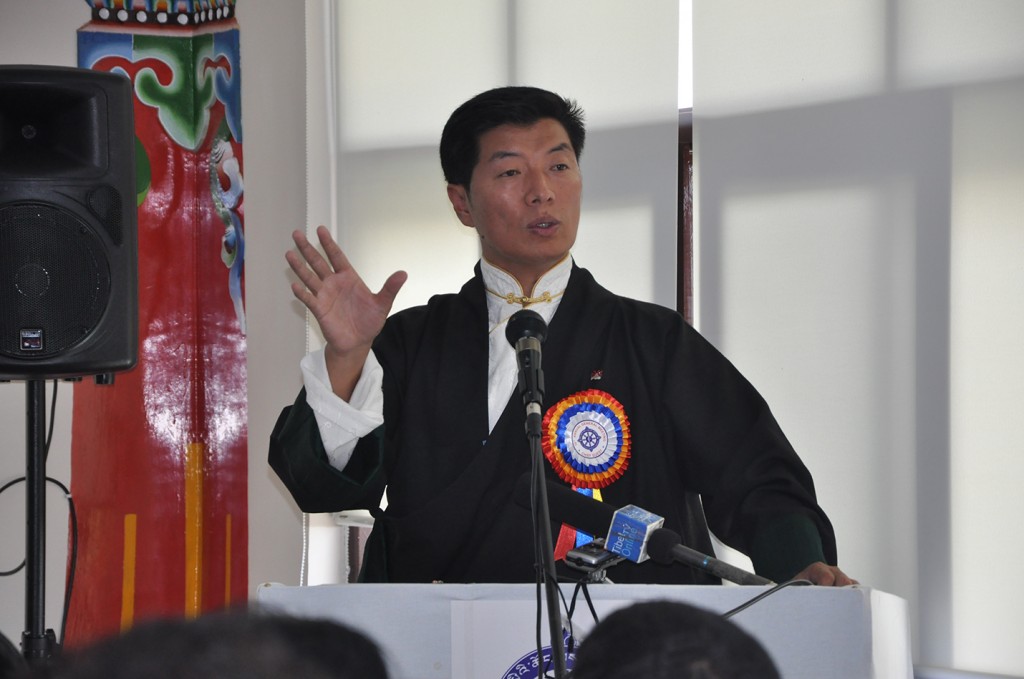 Sikyong Dr. Lobsang Sangay speaking at the TCC 10th anniversary, 22 April 2015