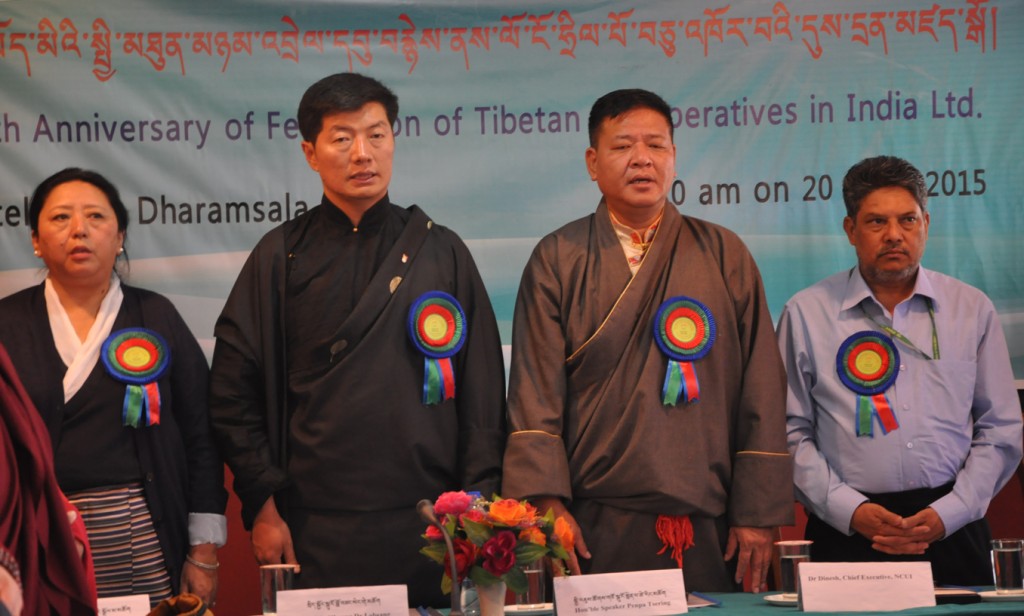 Standing from left: Home Kalon Dolma Gyari, Sikyong Dr. Lobsang Sangay, Speaker Mr. Penpa Tsering and Dr. Dinesh.