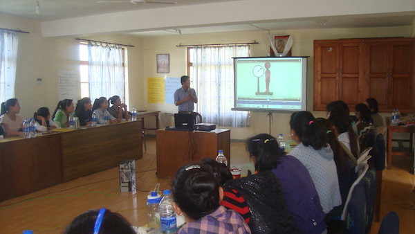 Dr Tashi Namgyal talking about TB during the basic healthcare workshop at Sherab Gatsel Lobling School