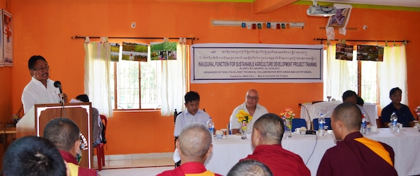 Mr. Sonam Topgyal Khorlatsang, the Secretary of Department of Home speaking at the training, Bylakuppe, 16 April 2015
