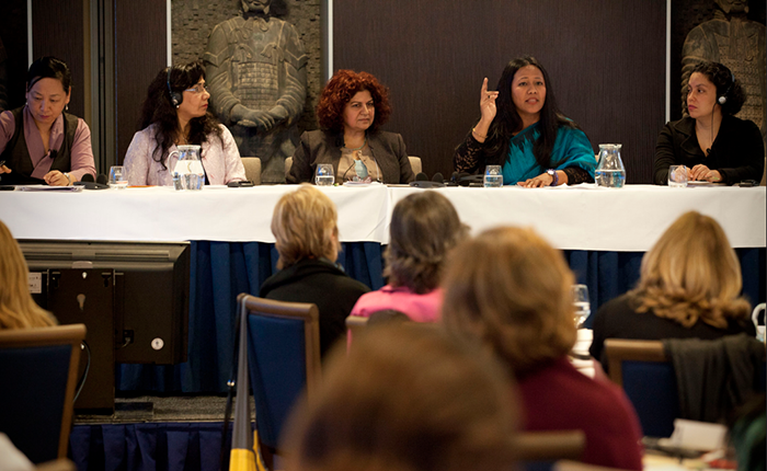Kalon Dicki Chhoyang with other co-panelists during a panel discussion on Networks save lives: protection strategies for WHRDs (Women’s Human Rights Defenders).