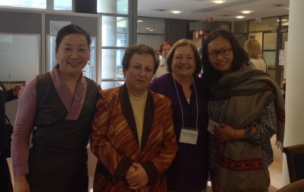 From left to right: Kalon Dicki Chhoyang, Shirin Ebadi (2003 Nobel Laureate), Mairead Maguire (1976 Nobel Laureate), Pema Chodon (TWA)